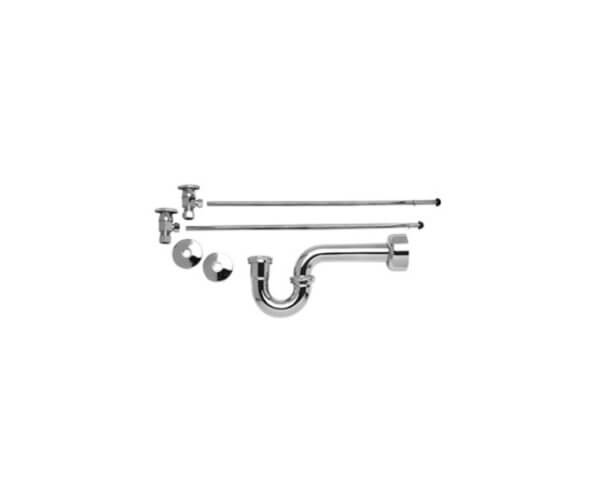 Lavatory Supply Kit w/ 1-1/4" P-Trap - Angle - Deluxe Brass Oval Handle - (5/8" O.D.) 1/2" Compression Inlet