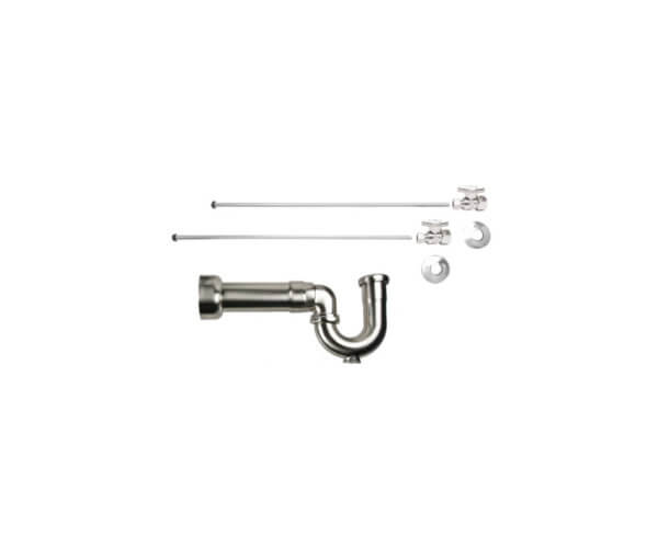 Lavatory Supply Kit w/ Massachusetts P-Trap - Straight - Brass Oval Handle - 1/2" Compression (5/8" O.D.) Inlet x 3/8" O.D. Compression Outlet