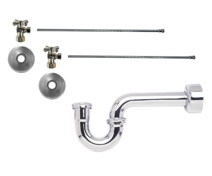 Lavatory Supply Kit - Brass Cross Handle with 1/4 Turn Ball Valve  (MT621-NL) - Angle, P-Trap 1-1/4 - Mountain Plumbing Products