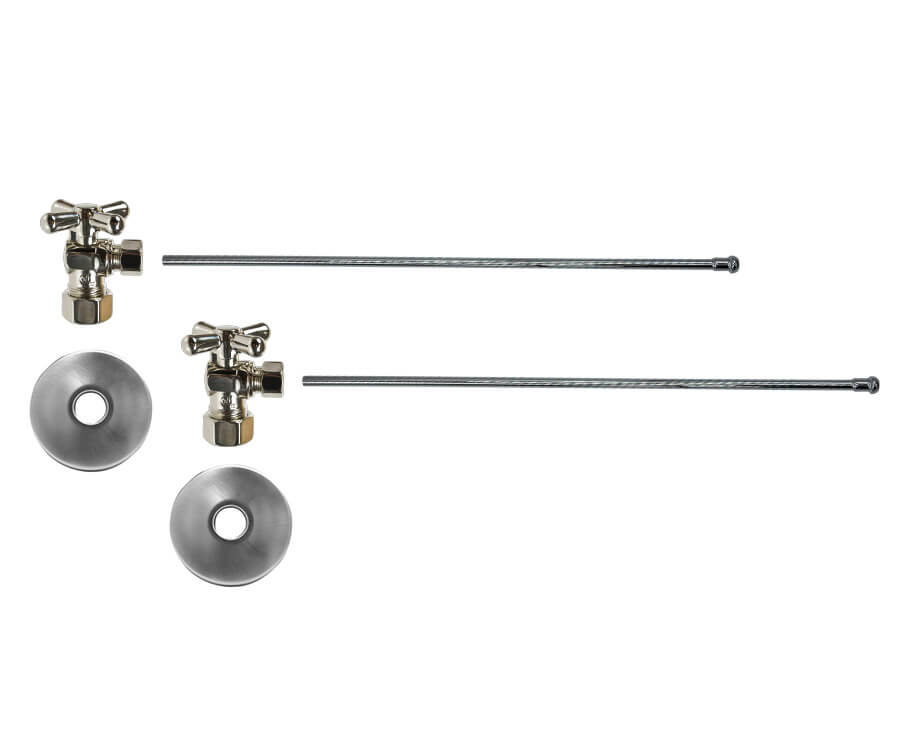Lavatory Supply Kit - Brass Cross Handle with 1/4 Turn Ball Valve  (MT621-NL) - Angle, No Trap - Mountain Plumbing Products