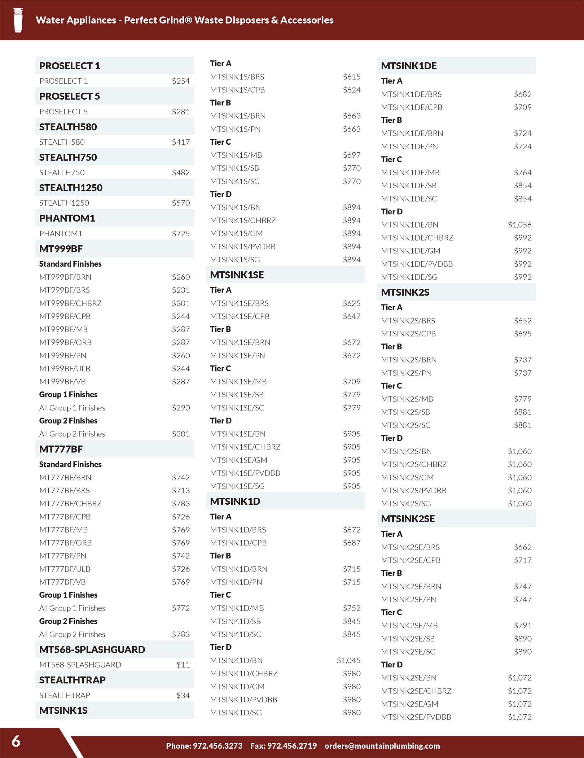 MPP 2026 Pricing Supplement - Perfect Grind Waste Disposers & Accessories -- PAGE1